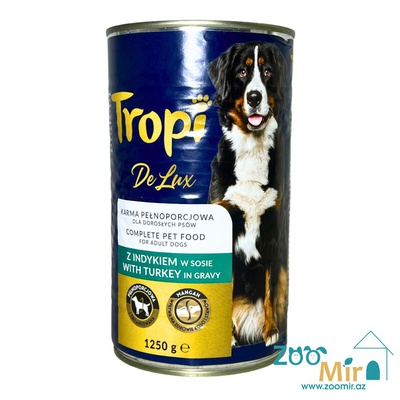 Tropi De Lux, консервы для взрослых собак со вкусом индейки в соусе, 1250 гр