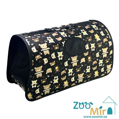KI, сумка-переноска для мелких пород собак и кошек, 29х51х22 см (Размер L, цвет: коричневый с мишками)