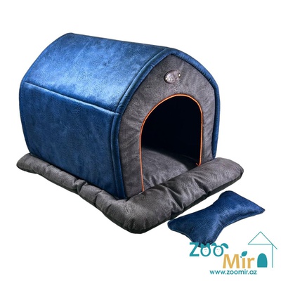 ZooMir, модель "Домик с подушечкой" для мелких пород собак и кошек, 60х40х40 см (цвет: синий)