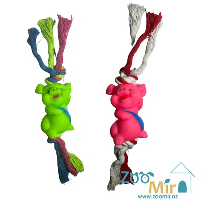 KI, игрушка свинюшка резиновая с веревками для собак, 24 см (выпускается в разных цветах) (цена за 1 игрушку)