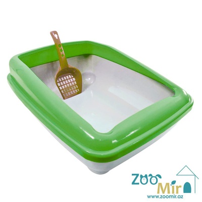 CadoPet, пластиковый лоток прямоугольной формы, оснащенный бортиком, для котят и кошек, 37х50х17 см (цвет: зеленый)