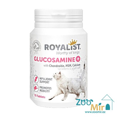 Royalist Glucosamine, с содержанием хондроитина, MSN и кальция, витамины глюкозамин способствует восстановлению эластичности суставов для котят и кошек, 75 таб