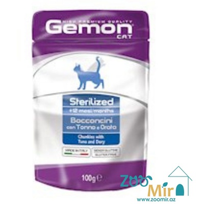 Gemon Adult Cat Sterilized, влажный корм для стерилизованных кошек и кастрированных котов с курицей, 100 гр