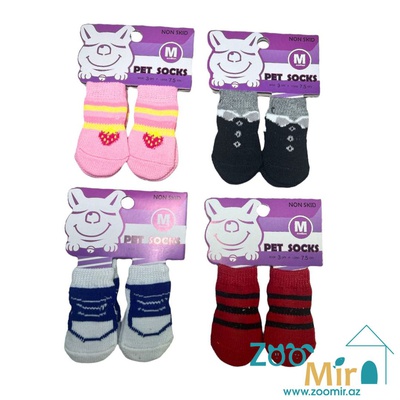 Pet Socks, трикотажные носки для собак, в наборе 4 шт., (размер  M)(выпускается в разных цветах)(цена за 1 набор)