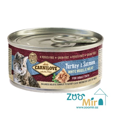 Carnilove, Turkey & Salmon for adult cats, консервы для кошек с лососем и индейкой, 100 гр
