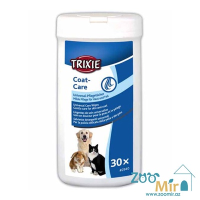 Trixie Соat Care, салфетки гигиенические в банке для ухода за шерстью, для собак, кошек и других мелких пушных животных, 30 штук.