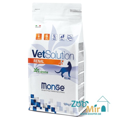 Monge VetSolution Renal, сухой диетический корм для кошек для поддержания функции почек у кошек при острой или хронической почечной недостаточности, 1.5 кг (цена за 1 пакет)