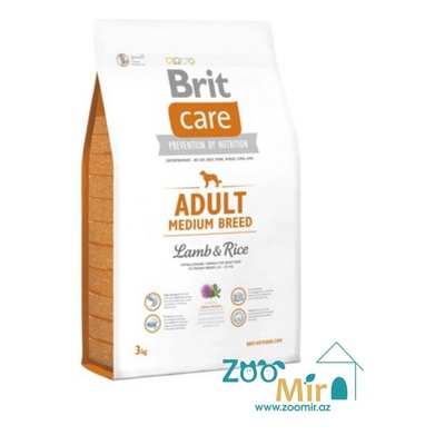 Brit Care Adult Medium Breed Lamb & Rice, cухой гипоаллергенный корм для взрослых собак средних пород с ягненком и рисом, 3 кг (цена за 1 мешок)