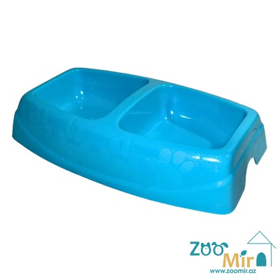 CadoPet, пластиковая двойная миска для собак мелких пород и кошек, 2х0.15л (цвет: голубой)