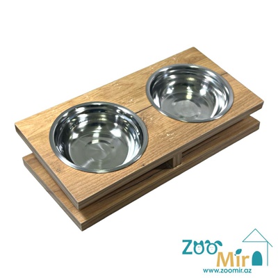 ZooMir, металлические миски с деревянным основанием, для собак малых пород, котят и кошек, 37х18х9 см (цвет: светло коричневый)