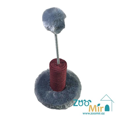 Zoomir, интерактивная игрушка когтеточка с круглым основанием, для котят и кошек, 16х16х32 см (цвет: серый)