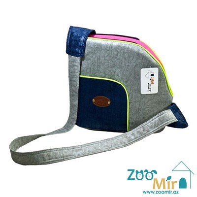 ZooMir, сумка-переноска с карманом, для мелких пород собак и кошек, 32х30х16 см (Размер S) (цвет: комбинированный серо-синий)