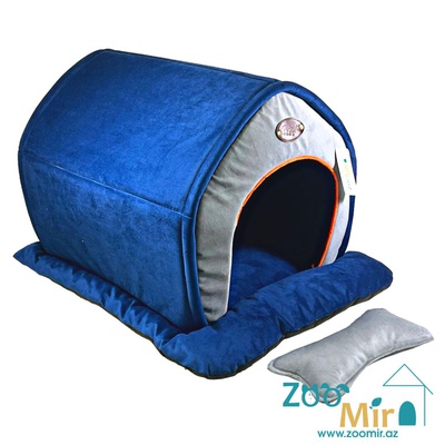 Zoomir  "Blue with Gray", модель "Домик с подушечкой" для мелких пород собак и кошек, 60х40х40 см