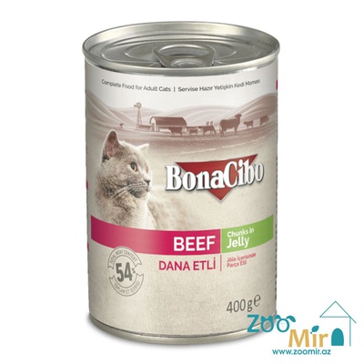 BonaCibo Beef Jelly, консервы для взрослых кошек с говядиной в желе, 400 гр.