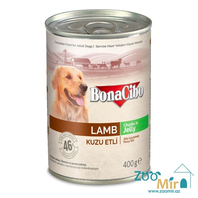 BonaCibo Adult Lamb Jelly, влажный корм для собак со вкусом ягненка в желе, 400 гр.