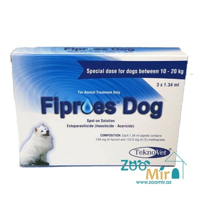 Fiproes, раствор для наружного применения (на холку) против клещей, блох, вшей, для собак весом от 10 кг до 20 кг (цена за 1 пипетку)