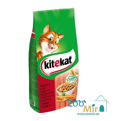 Kitekat, сухой корм для взрослых кошек с говядиной и овощами, 12 кг (цена за 1 мешок)