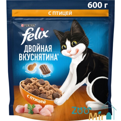 Felix Двойная вкуснятина, сухой корм для взрослых кошек с птицей, 600 гр (цена за 1 пакет)