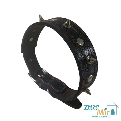 Zoomir, ошейник с шипами для средних пород собак, 62 см. (цвет: черный с розовой строчкой)
