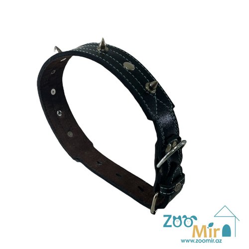 Zoomir, ошейник с шипами для средних пород собак, 62 см. (цвет: черный с голубой строчкой)