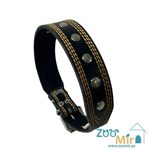 Zoomir, ошейник с пистонами для средних пород собак, 57 см. (цвет: черный с коричневой  строчкой)