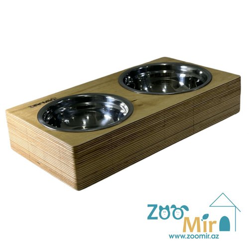 ZooMir, деревянная двойная миска, для собак малых пород, котят и кошек, 37х19х6.5 см