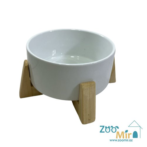 ZooMir, керамическая миска на деревянной подставке, для мелких пород собак и кошек, 0.45 л