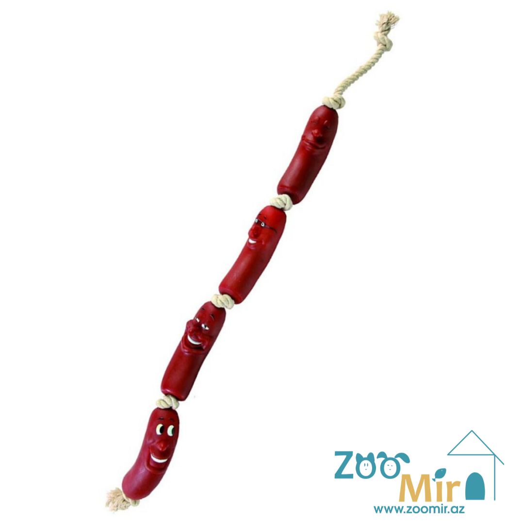 Trixie, игрушка жевательная сардельки на веревке с ручкой, из латекса для собак, 50 см