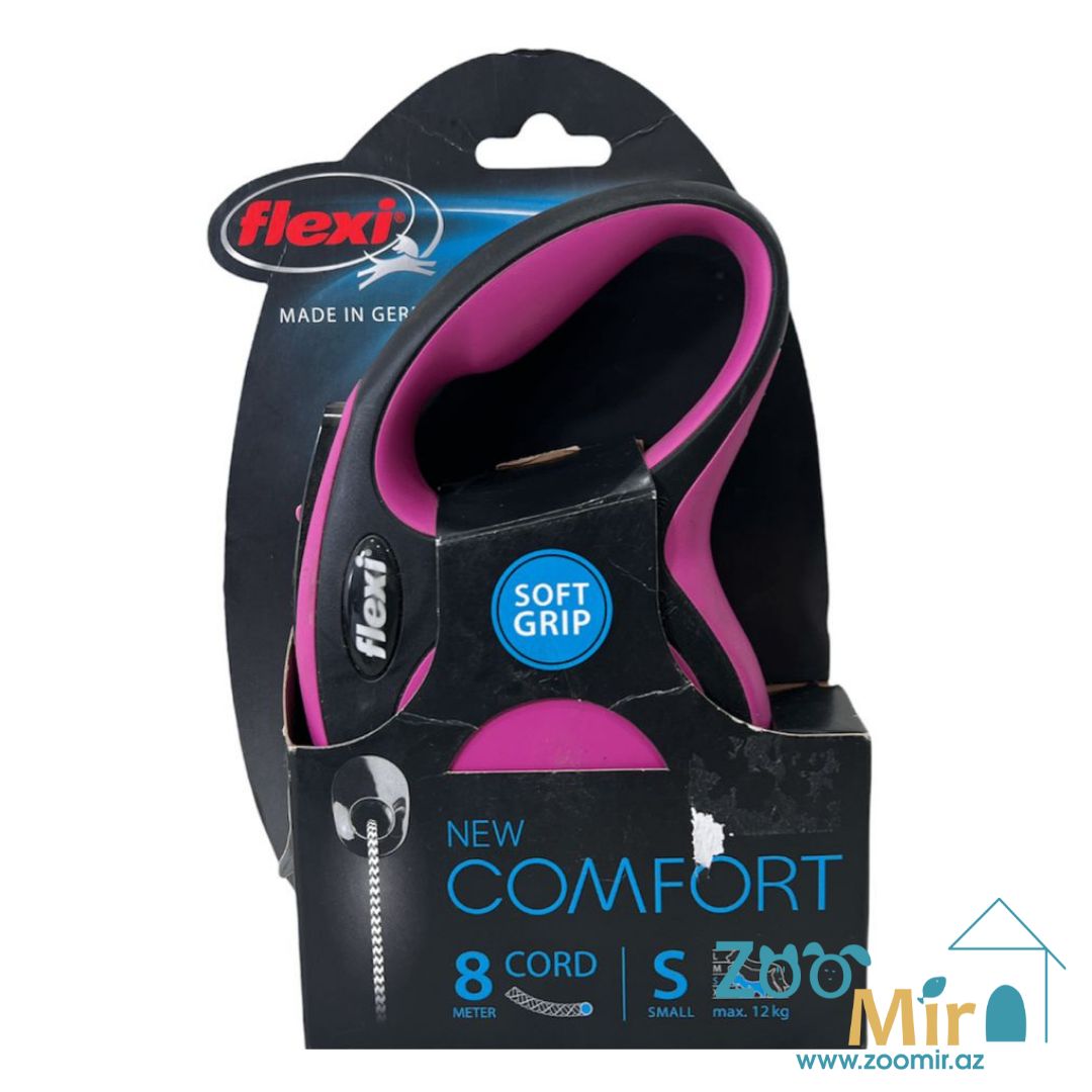 Flexi New Comfort, тросовый поводок-рулетка 8 метров, весом до 12 кг (трос), размер S, для собак мелких пород, цвет: розово-черный