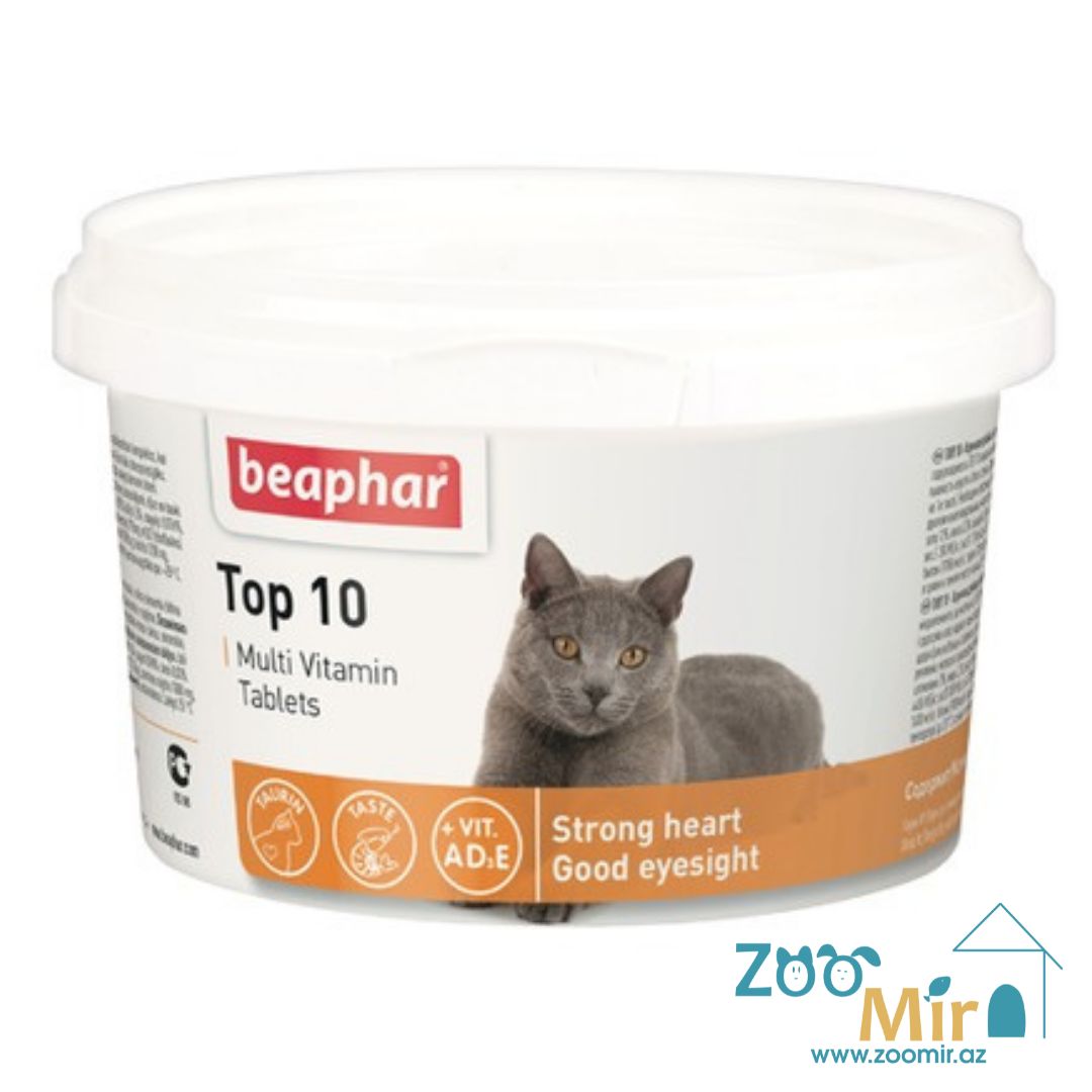 Beaphar Top 10, кормовая мультивитаминная добавка с таурином для нормализации обмена веществ, для котят и кошек (180 таб./126 гр.) (цена за 1 упаковку)