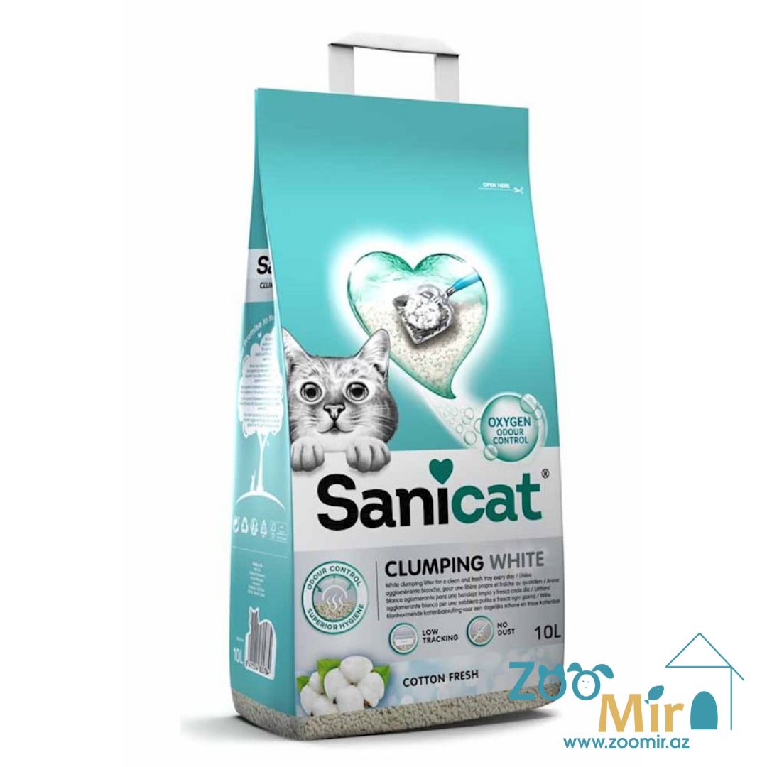 Sanicat Clumping White Cotton Fresh, комкующийся наполнитель, для кошек, 10 л