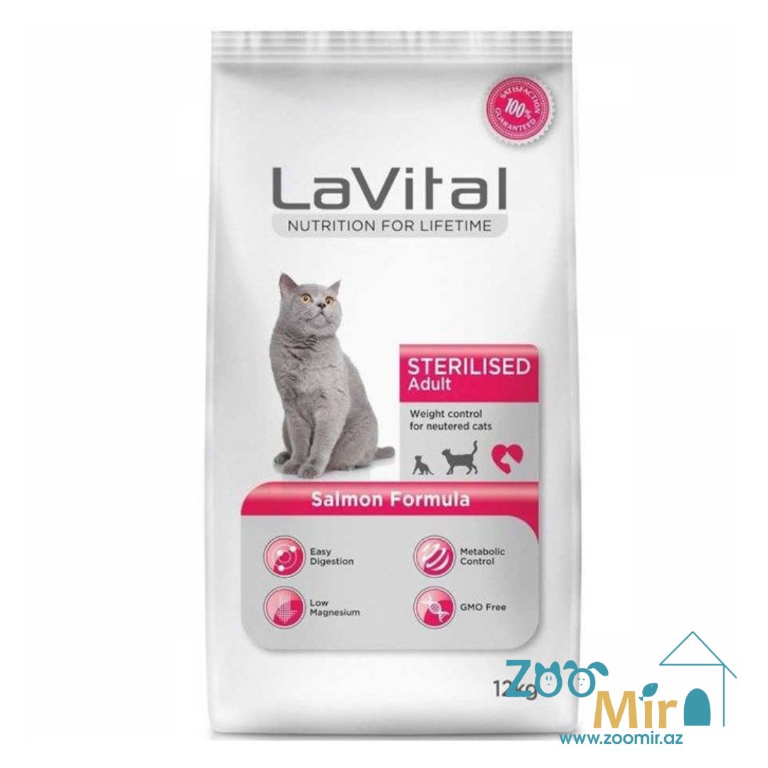 Lavital Sterilized Adult Cat Salmon Formula, dry food for sterilized cats with  salmon, 12 kg (price for 1 bag)