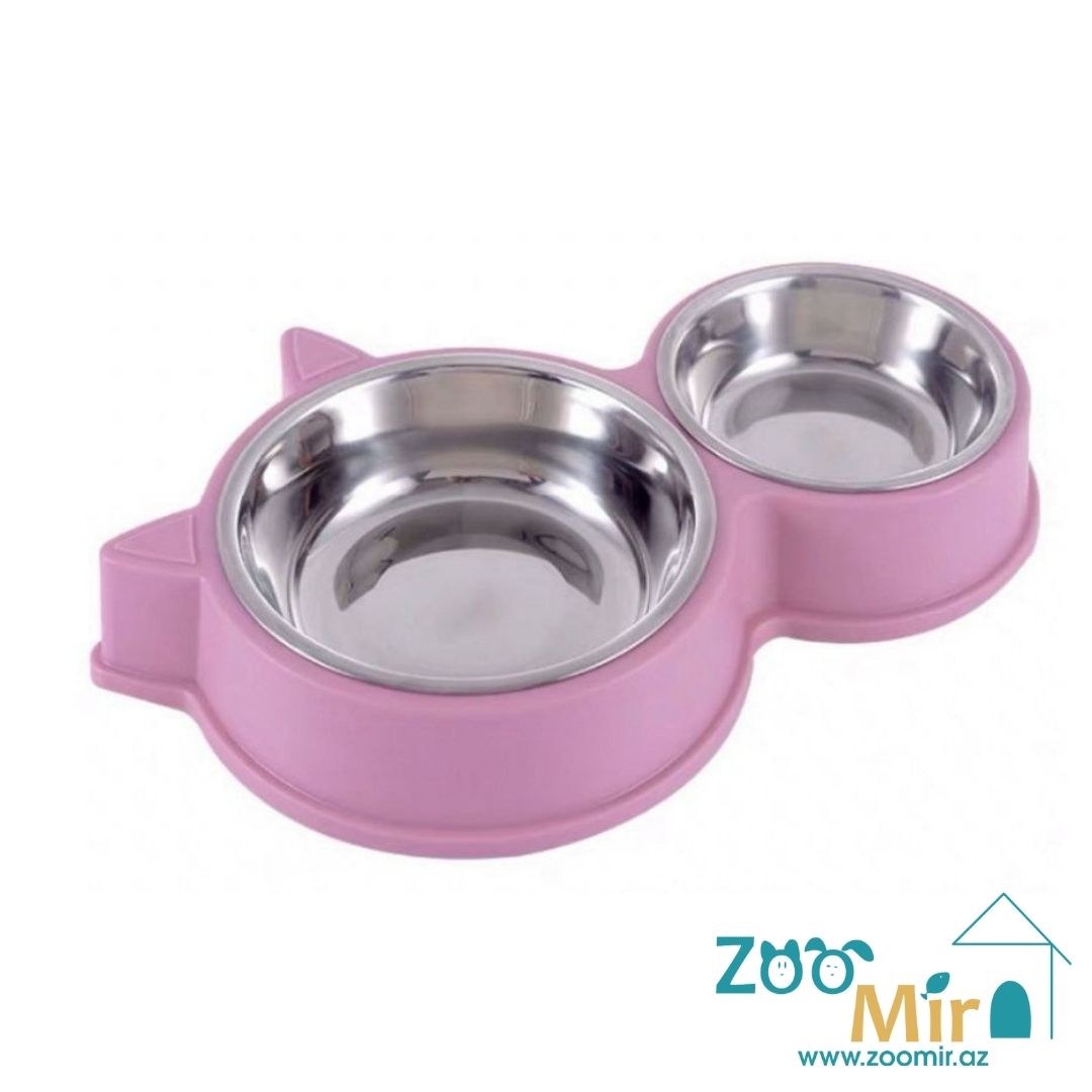 KI, металлические миски с пластмассовыми основанием, для собак малых пород, котят и кошек, 30 х 5 см (цвет: розовый)
