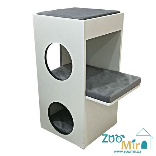 ZooMir, эксклюзивный домик-когеточка для котят и кошек, 81х55х40 см (цвет: белый, подушечки - серый бархат)