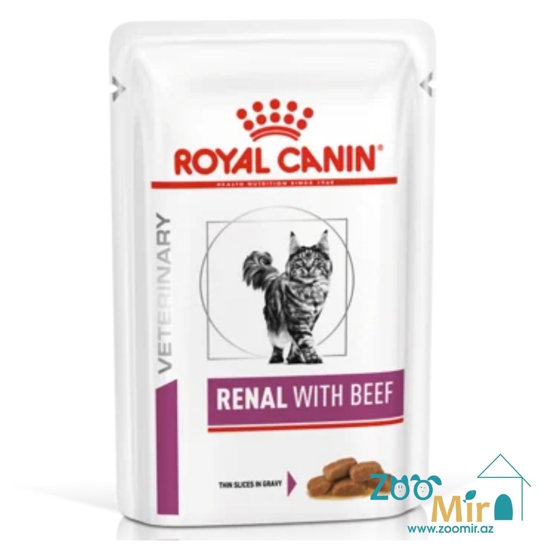 Royal Canin Renal, диетический влажный корм для взрослых кошек с говядиной для поддержания функции почек при острой или хронической почечной недостаточности (соус), 85 гр