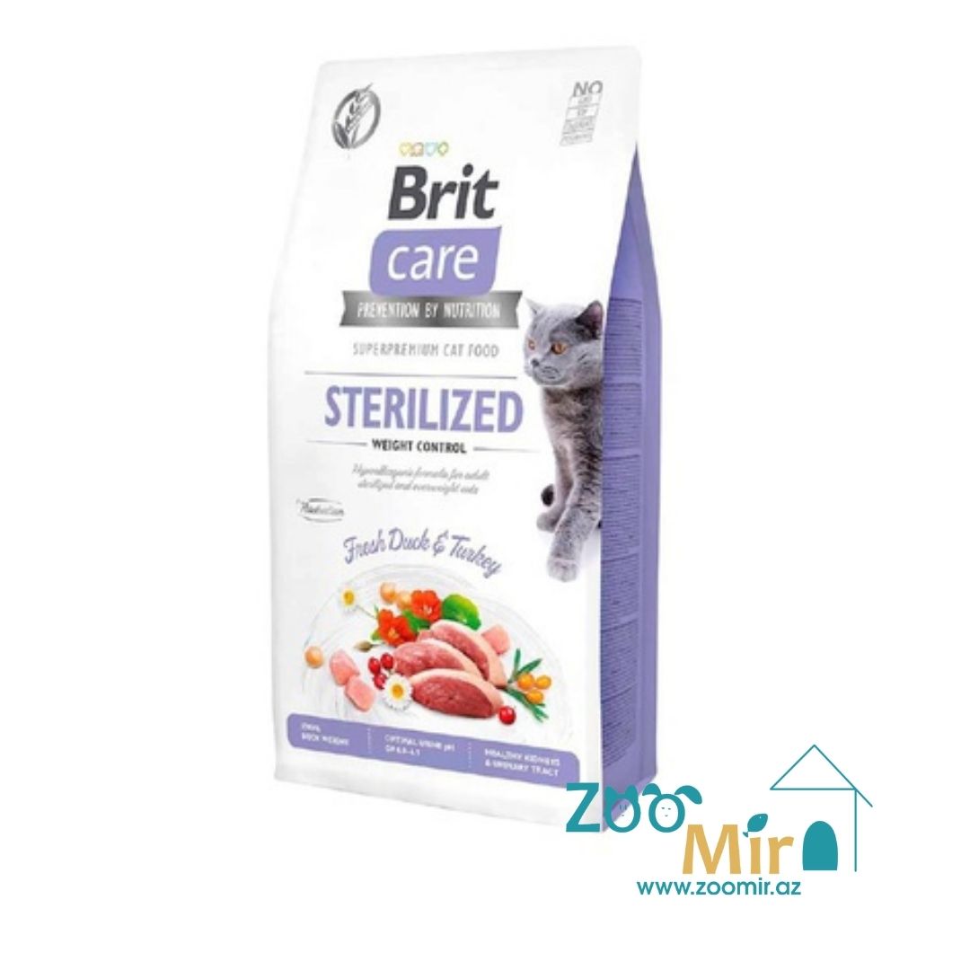 Brit Care Cat Grain Free Sterilised & Weight Control, сухой корм для стерилизованных кошек и кастрированных котов с уткой и индейкой, 7 кг (цена за 1 мешок)
