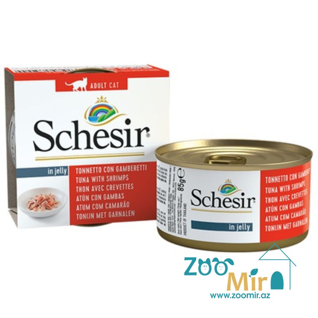 Schesir Tuna with Shrimps, консервы для кошек с тунцом и креветками в желе, 85 гр