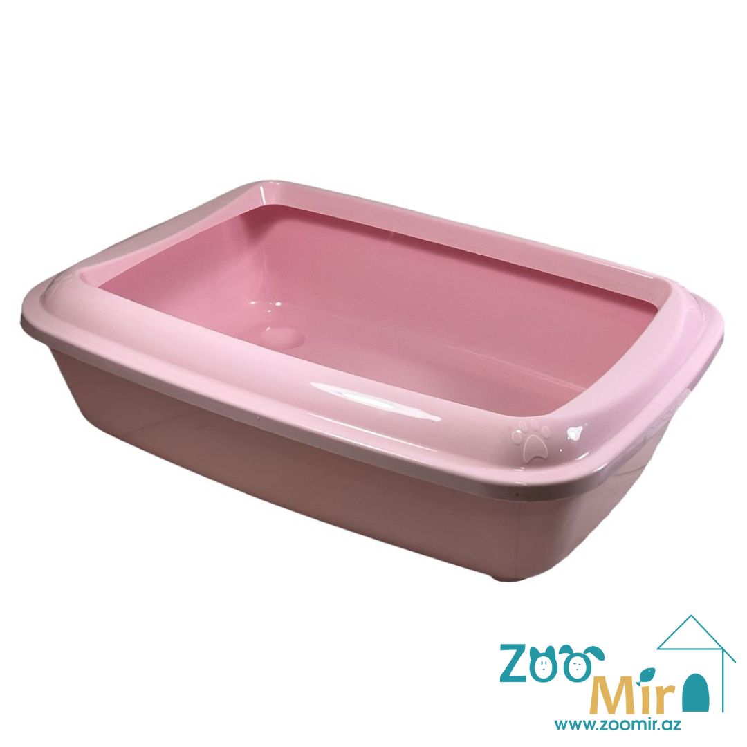 Hİ, пластиковый лоток прямоугольной формы, оснащенный бортиком, для котят и кошек, 50х37х14 см (цвет: розовый)