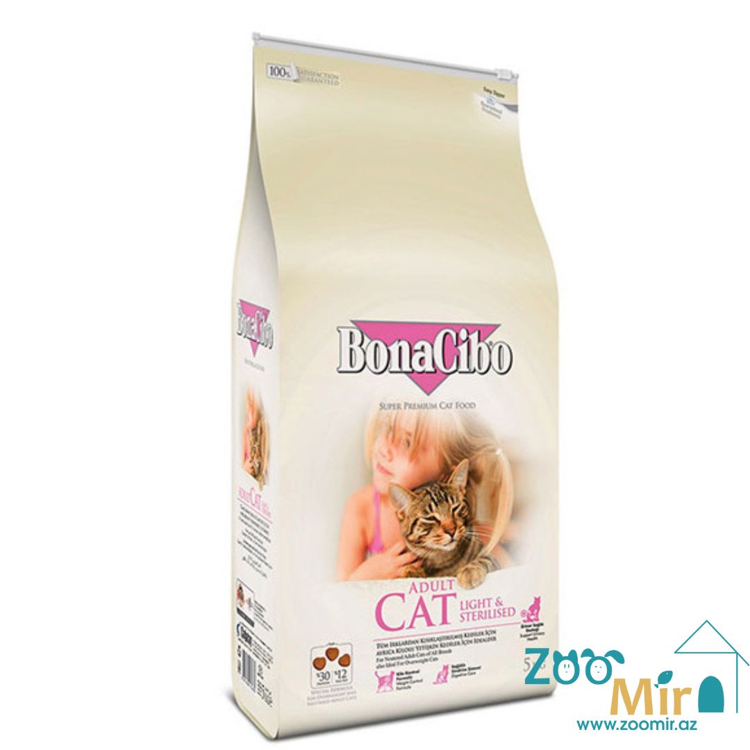 BonaCibo Adult Cat Light & Sterilized, kısırlaşdırılmış  pişiklər üçün quru yem, 5 kq (1 kisənin qiyməti)