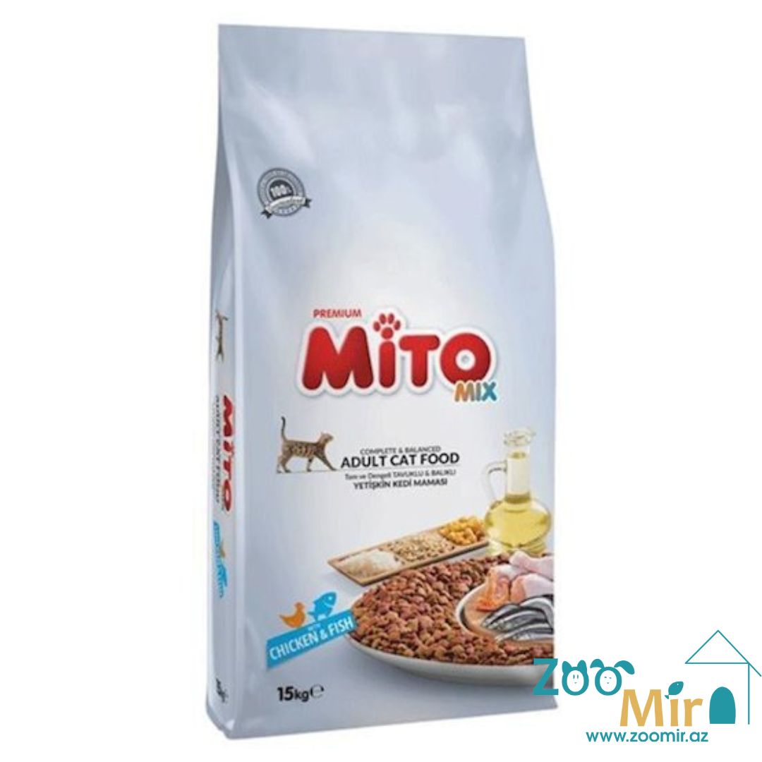 Mito Mix Adult Cat, yetkin pişiklər üçün balıq və toyuq ilə quru yem, çəki ilə (1 kq qiyməti)