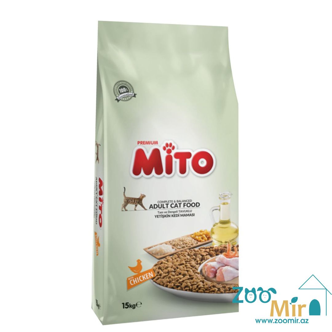 Mito Adult Cat Food, yetkin pişiklər üçün  toyuq ilə quru yem, 15 kq (1 kisənin qiyməti)