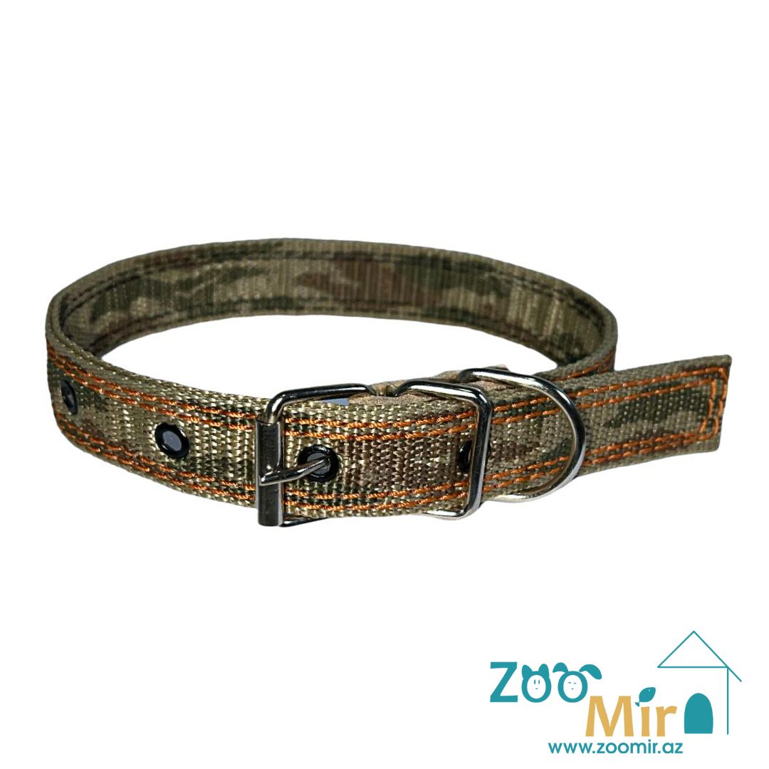 ZooMir, брезентовый ошейник для собак средних пород, 32 - 47 см х 25 мм (цвет: военный камуфляж)