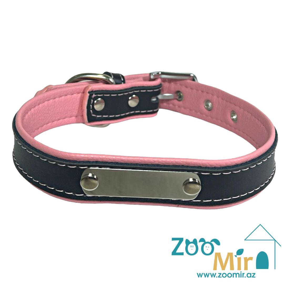 Tur, ошейник из кожзаменителя с возможностью гравировки, для собак средних пород, 34 - 44 см х 22 мм (цвет: розовый)