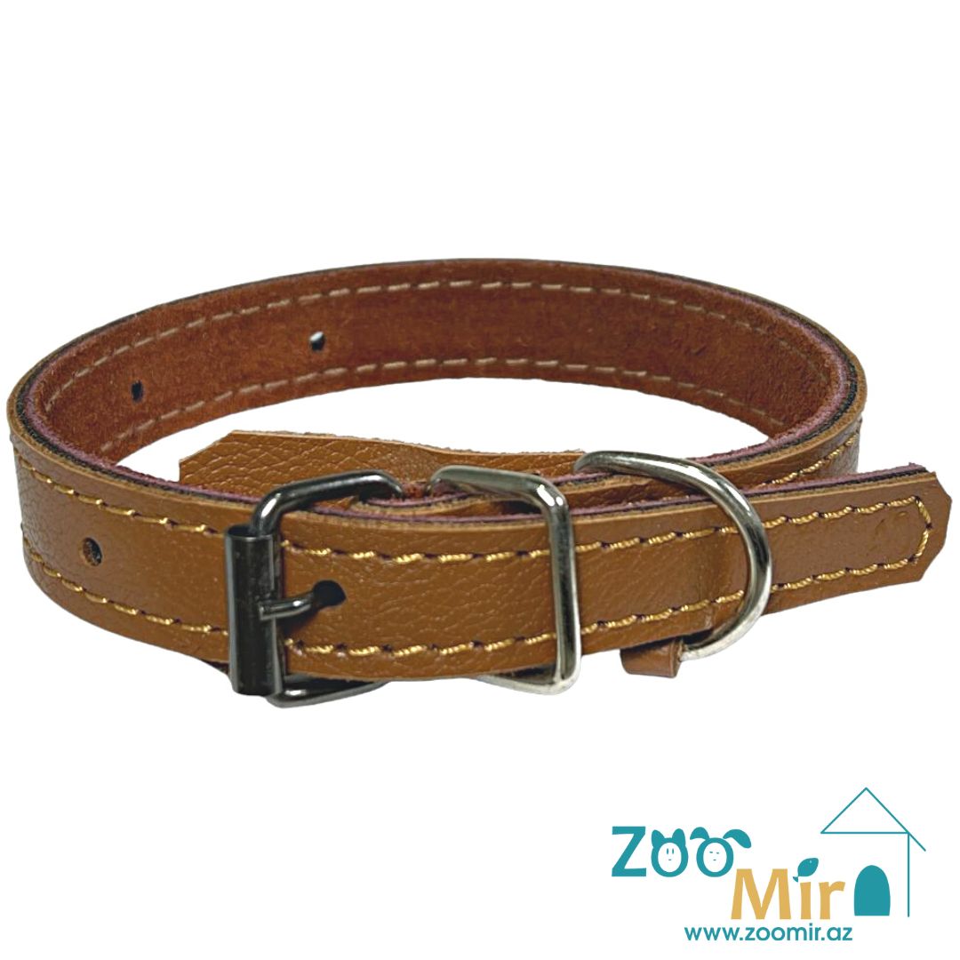 ZooMir, ошейник из кожзаменителя, для собак малых пород, 18 - 28 см х 20 мм (цвет: коричневый)