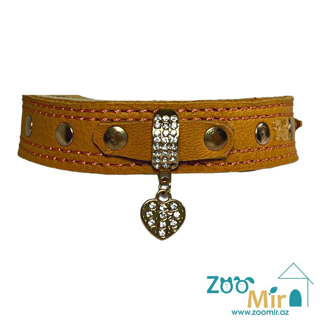 ZooMir, кожаный ошейник для малых пород собак, 29 - 37 см х 23 мм  (цвет: бежевый)