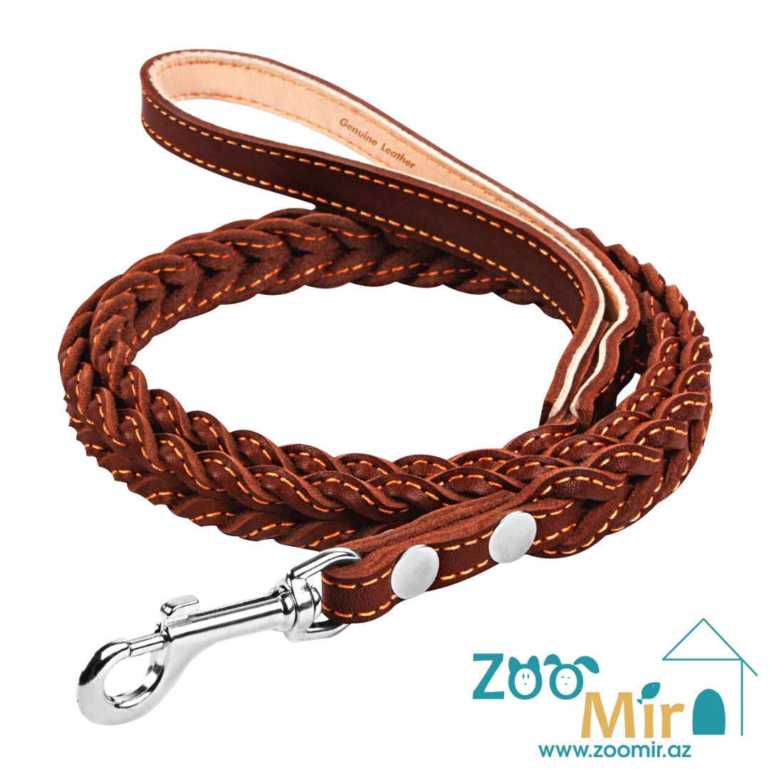 Collar, кожаный плетенный поводок коса, для собак средних пород, 122 см х 20  мм (цвет: коричневый)