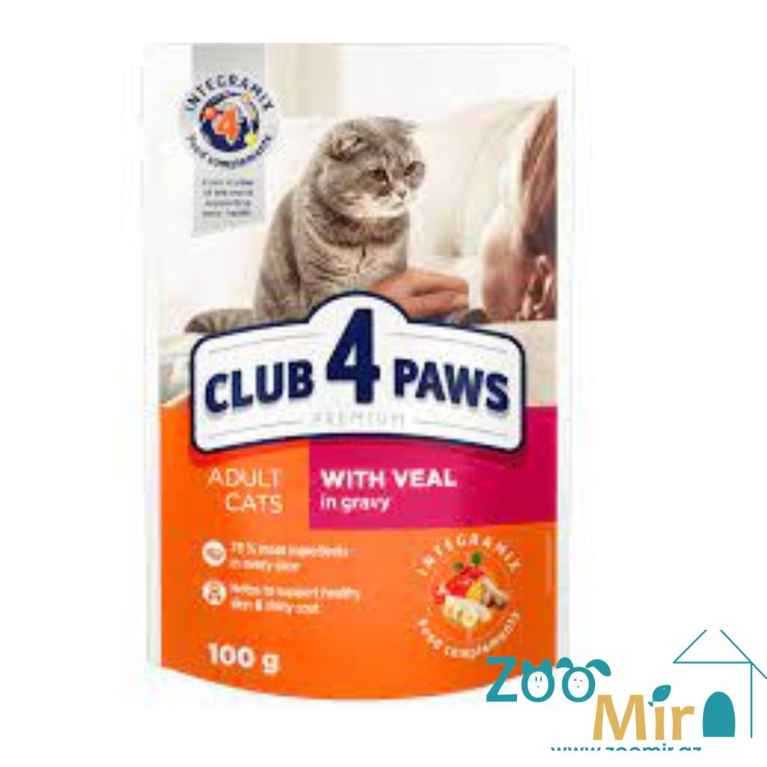 Club 4 paws, влажный корм для взрослых кошек с телятиной в соусе, 100 гр.