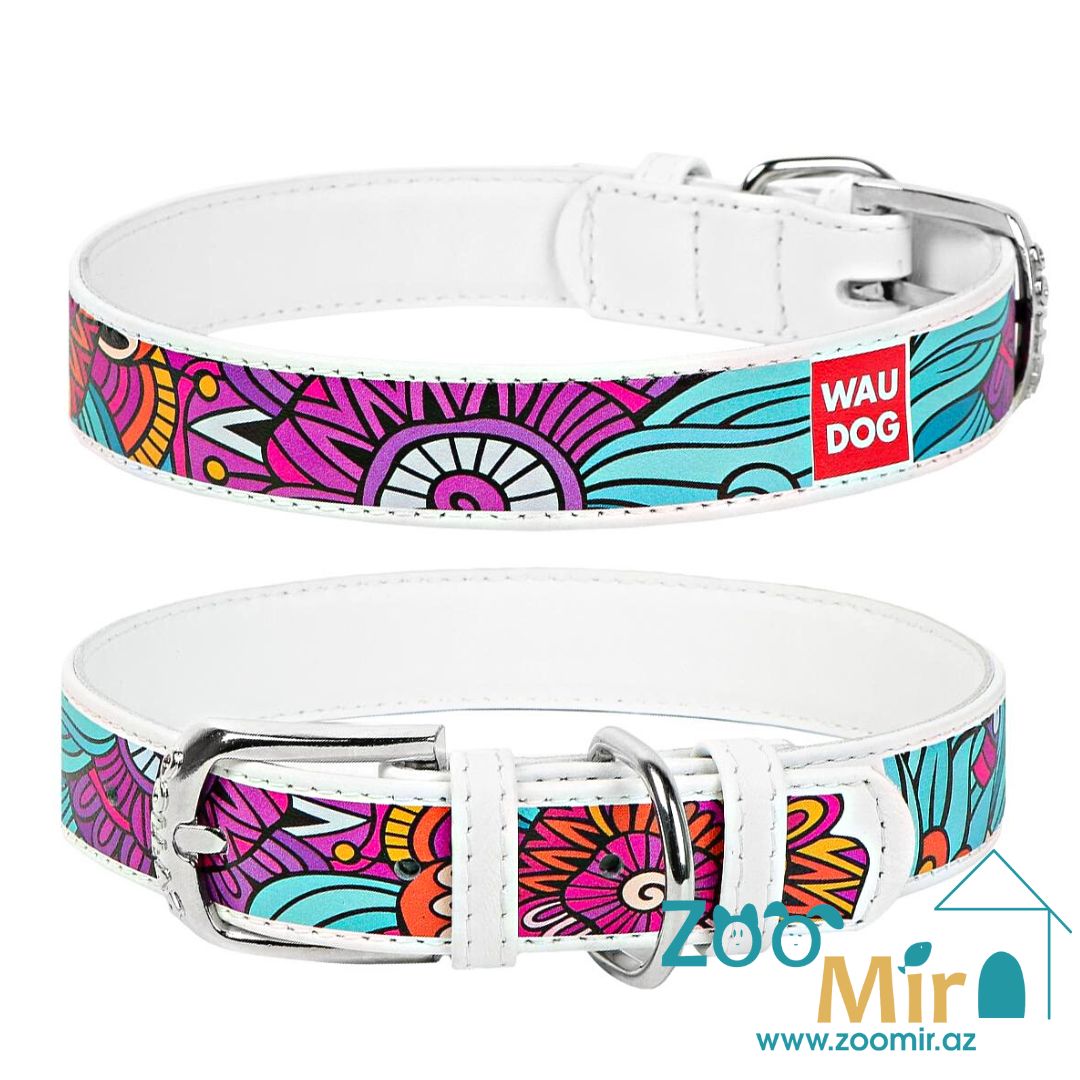 Collar  WAUDOG Design, ошейник из кожи, для собак мелких пород и кошек, 19 - 25 см х 12 мм (размер: XS) (рисунок "Summer - Белый")