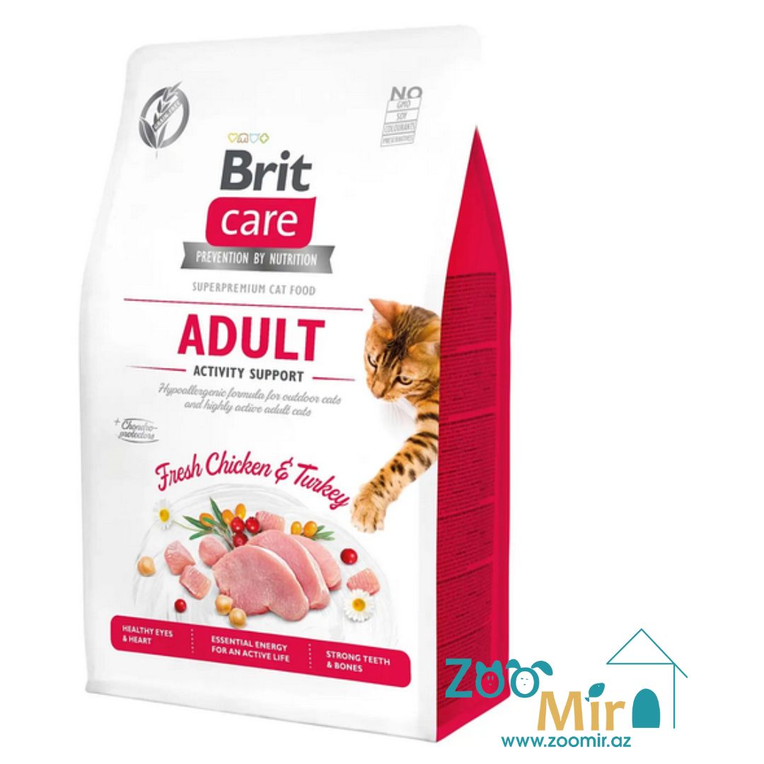 Brit Care Cat Grain Free Adult Activity Support, hinduşka və toyuq ilə aktiv pişiklər üçün quru yem, 7 kq (1 kisənin qiyməti)