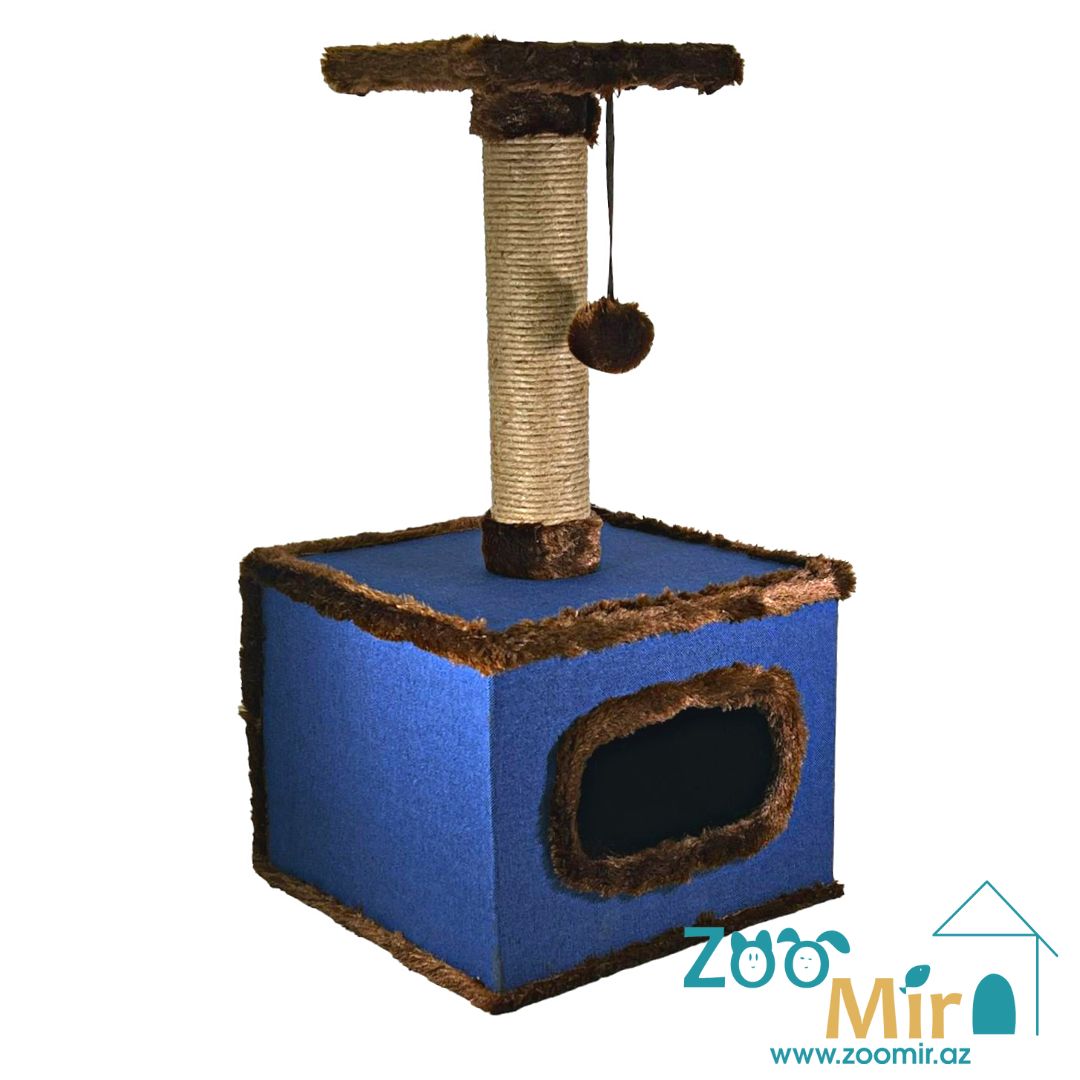 Zoomir "Blue 1", квадратная домик-когтеточка, для котят и кошек, 72х37х37 см